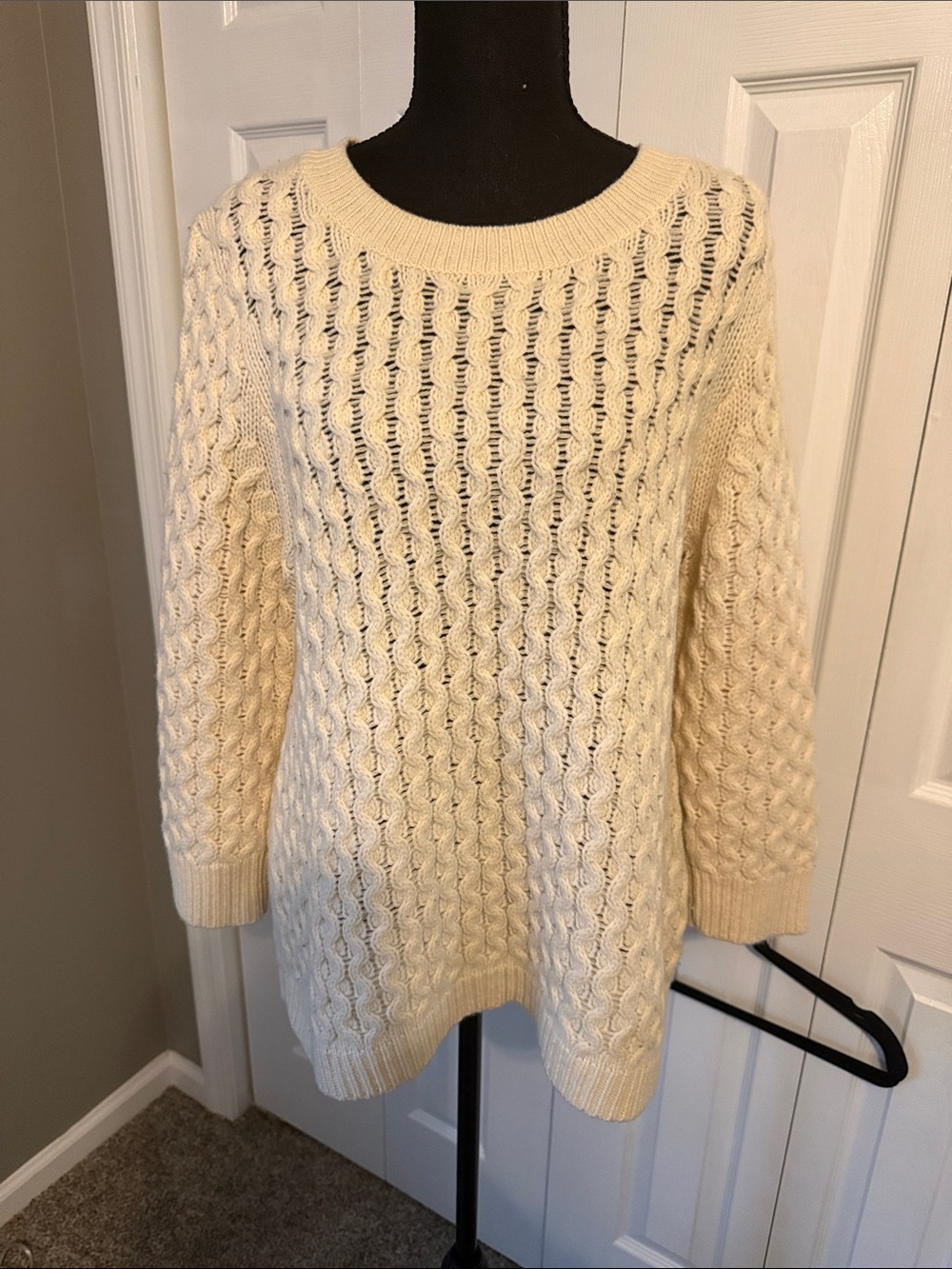J. Crew Cream Cable-Knit Crewneck Sweater